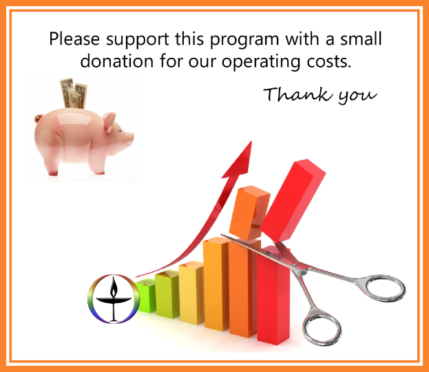 Ein Plakat mit silbernen Scheren, rechteckigen Blöcken in Grün, Gelb, Orange und Rot, einer pinken Sparschwein und mehreren Banknoten.