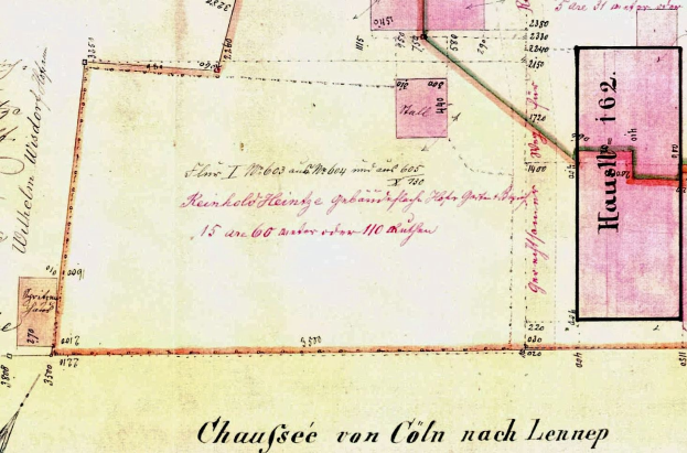 Ein detailliertes altes Stadtplan von Leipzig, Deutschland, das einen vorgeschlagenen Standort mit Text und Zahlen hervorhebt und Straßen, Gebäude und Sehenswürdigkeiten zeigt.