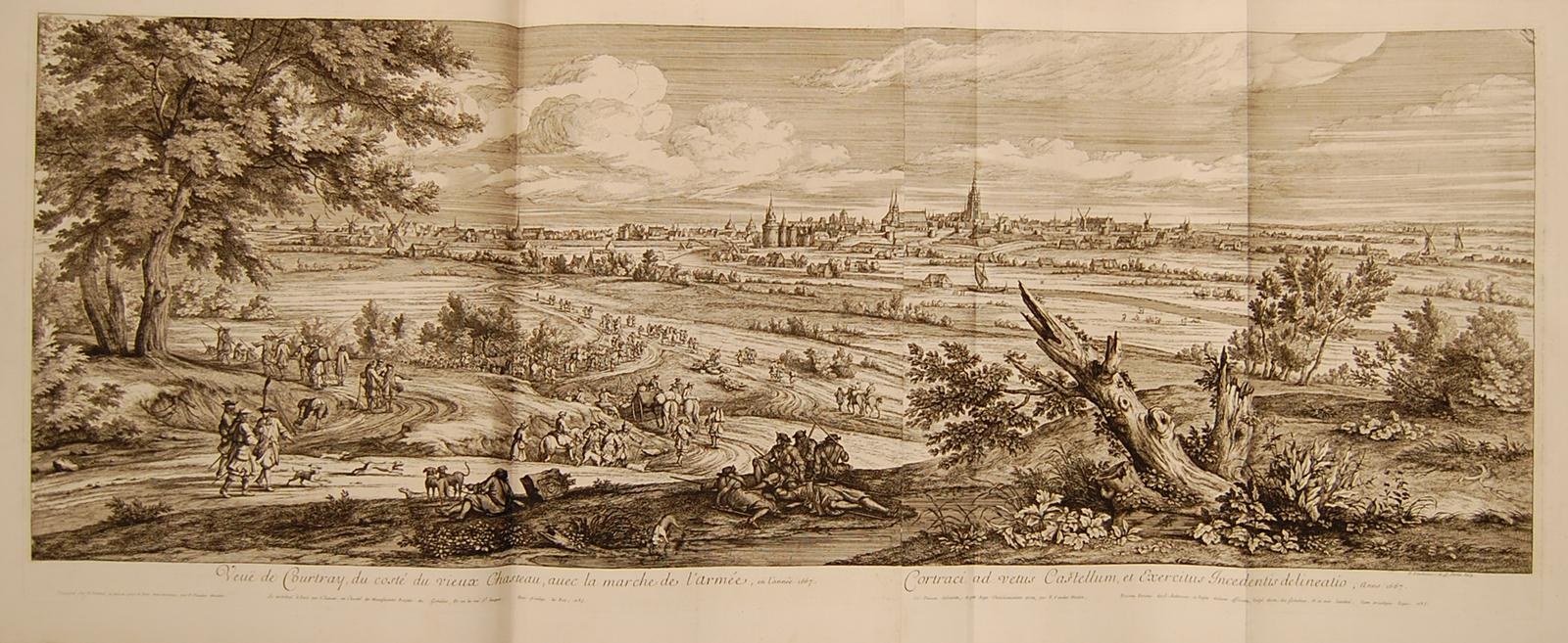 Offenes Buch mit dem Titel 'Ansicht der Schlacht von Castellum und Castellium aus der Illustrated London News', das eine historische Schlachtenszene mit einer Gruppe von Menschen, Bäumen, Pflanzen, Gebäuden und Wolken zeigt.