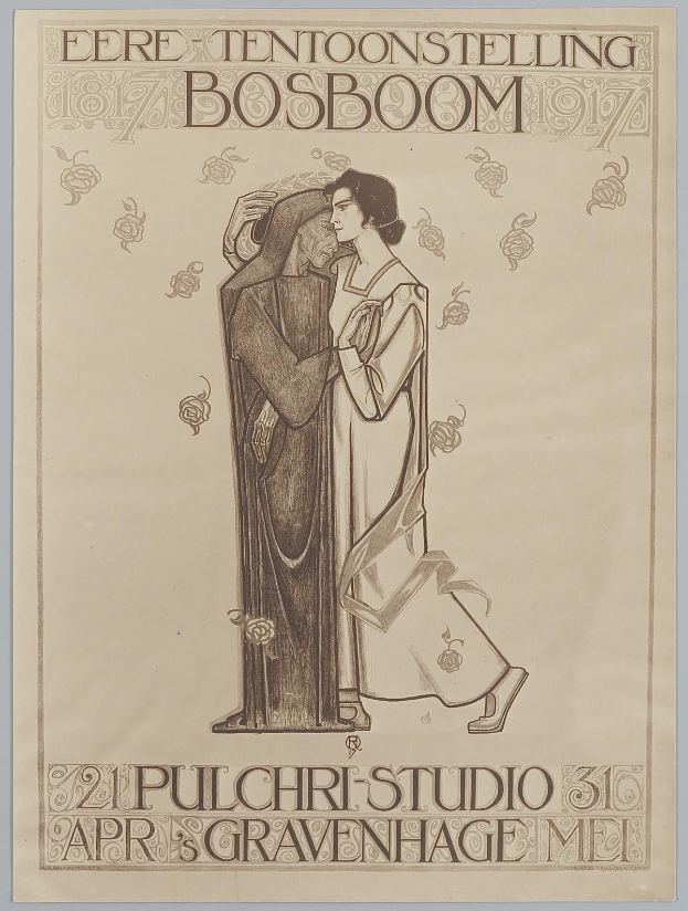 Ein Konzertplakat zeigt einen Mann im Anzug und eine Frau in einer Schürze nebeneinanderstehend mit ernsten Gesichtern.