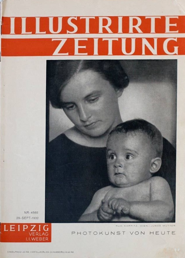 Ein Buchumschlag mit einer Frau, die ein Baby hält, beide mit warmherzigen Gesichtern, und der Text 'Illustrarte Zeitung' darauf.