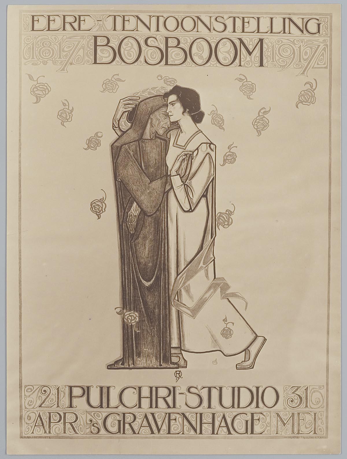 Ein Konzertplakat, das einen Mann in einem Anzug und eine Frau in einer Schürze zeigt, die nebeneinander stehen und ernst schauen, begleitet von Text, der das Ereignis beschreibt.