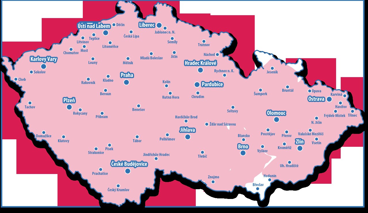 Eine bunte Karte der Tschechischen Republik, die wichtige Städte, Hauptstädte und beliebte Touristenattraktionen hervorhebt, mit detaillierten Beschriftungen.