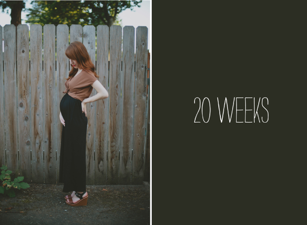 Eine Collage mit zwei Bildern: eine schwangere Frau vor einem Zaun und ein einfacher Hintergrund mit einer Reihe von Wochen in numerischer Reihenfolge.