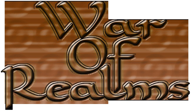 War of Realms-Logo in fetter schwarzer Schrift auf einem weißen Hintergrund, mittig in einem schmalen schwarzen Rahmen.