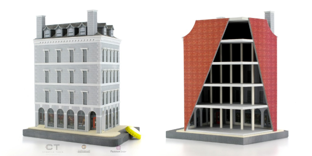 Ein Modell eines Gebäudes auf der linken und rechten Seite des Bildes mit einem Wasserzeichen unten.