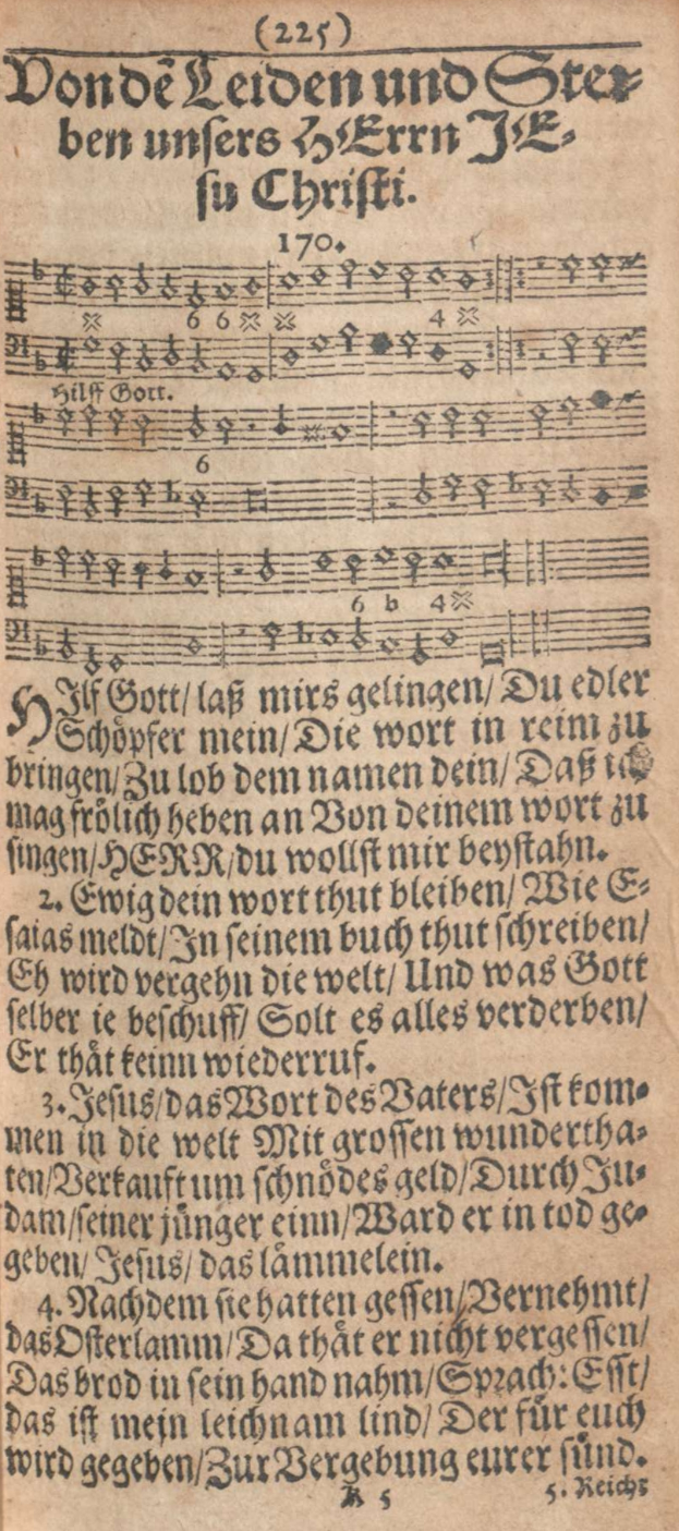Ein altes, abgenutztes Manuskriptblatt mit deutscher Text und Musiknotation in einer traditionellen deutschen Schriftart.