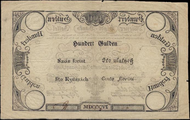 Deutsche 100-Pfennig-Banknote mit einem Männerporträt auf schwarzem Hintergrund.