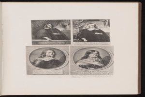 Ein aufgeschlagenes Buch mit vier Schwarz-Weiß-Porträts von Männern in einer Collage-Anordnung, mit lesbarem Text auf den Seiten.