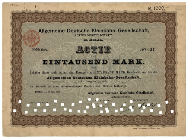 Altes deutsches Regierungsanleihe-Zertifikat mit gedrucktem Text und einem offiziellen Stempel.