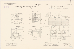 Schwarz-weißer architektonischer Grundriss des ehemaligen Bundeskanzleramtes, der detaillierte Layout mit beschrifteten Räumen und strukturellen Elementen zeigt.