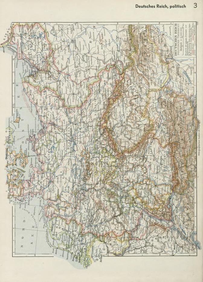 Alte Karte von Deutschland aus dem 19. Jahrhundert, die politische Grenzen zeigt, auf Papier gedruckt mit Text über und unter der Karte.